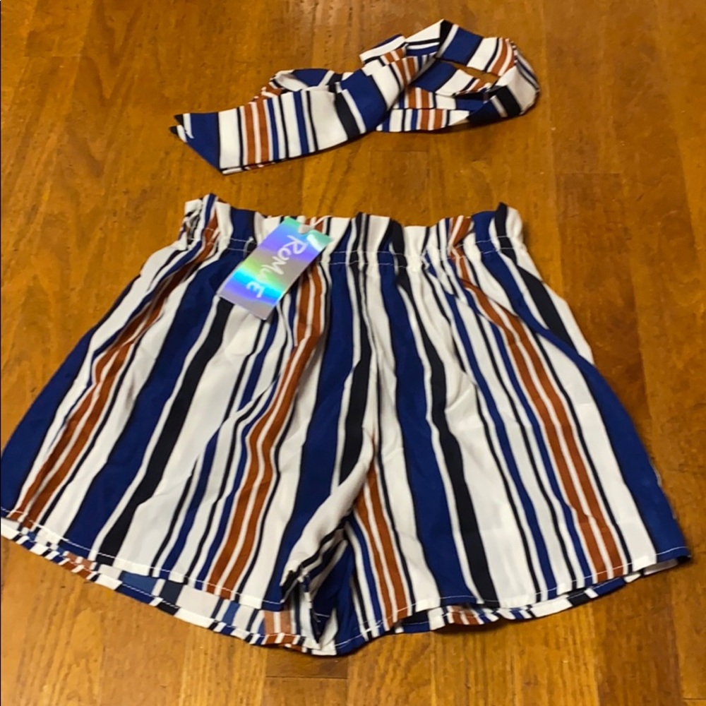 Striped self tie shorts